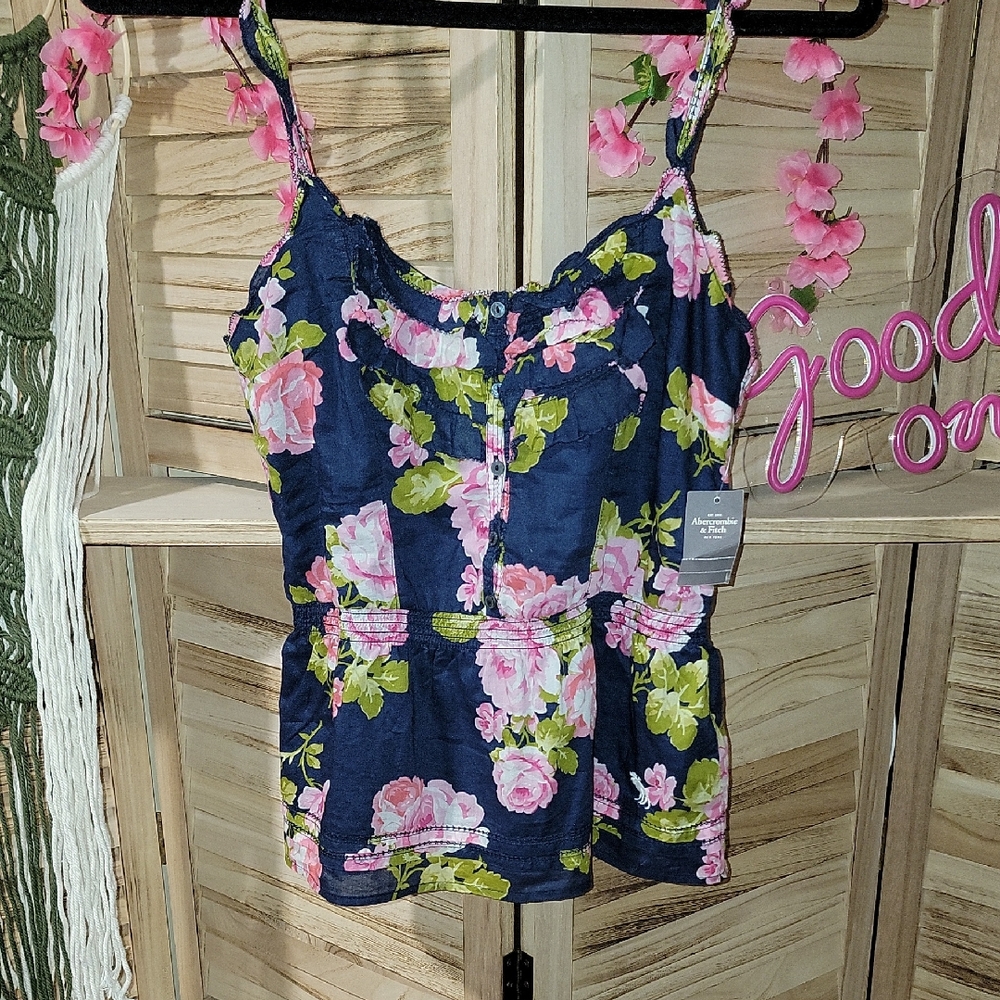 Abercrombie & Fitch Navy Blue Floral Camisole Size Medium Fits Smaller